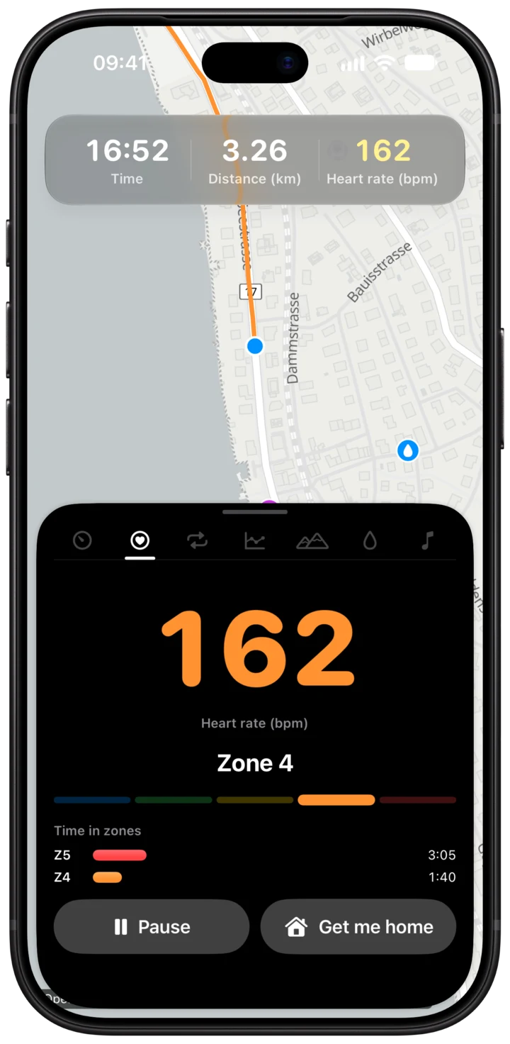 Heart rate 162 in zone 4 with time in zones
